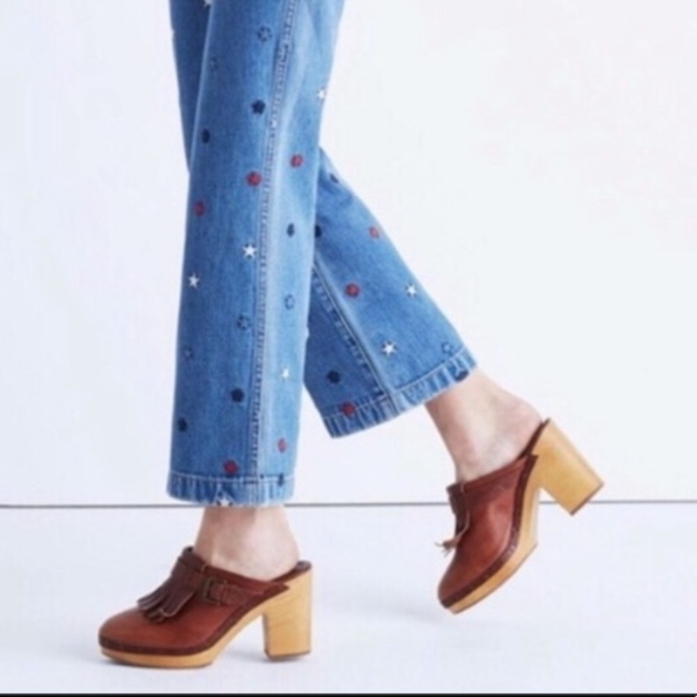 Madewell Fringed Chestnut Mules Slides - Picture 2 of 16